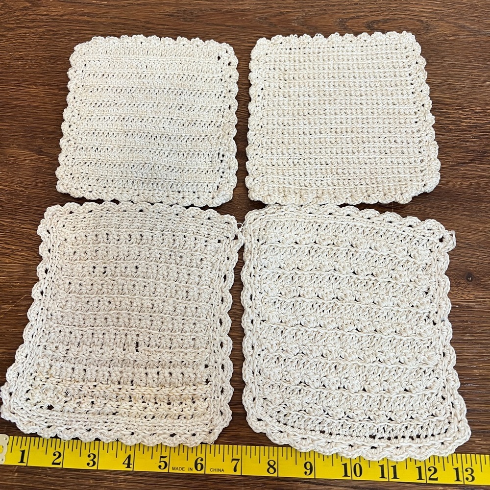 Hand Crocheted Cotton Scrubbies Set of 4 Reusable